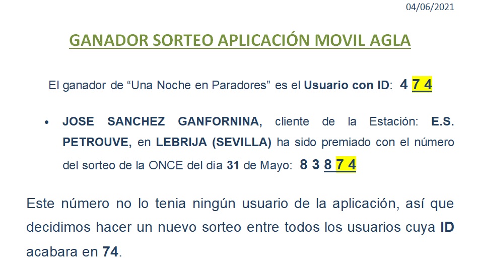 texto ganador sorteo app